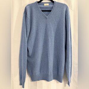 Pure Cashmere OVS Premium Men's Soft Blue All Cashmere V-Neck Sweater. Size XL